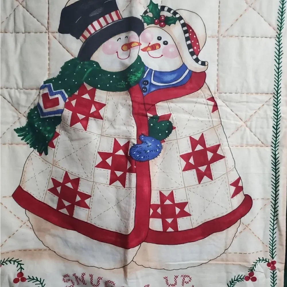 Vtg Christmas Snowman Quilt Decor
